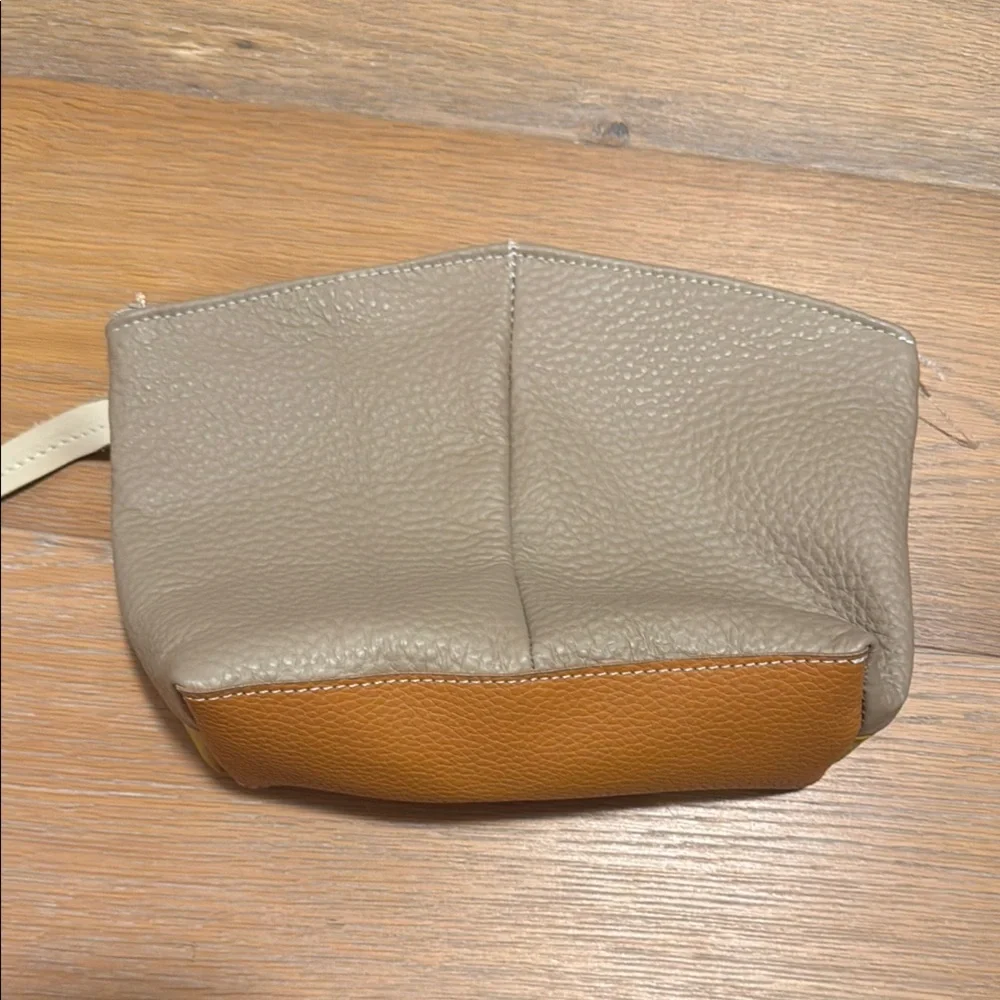 Genuine Leather Zippered Wristlet Pouch Bag From Italy